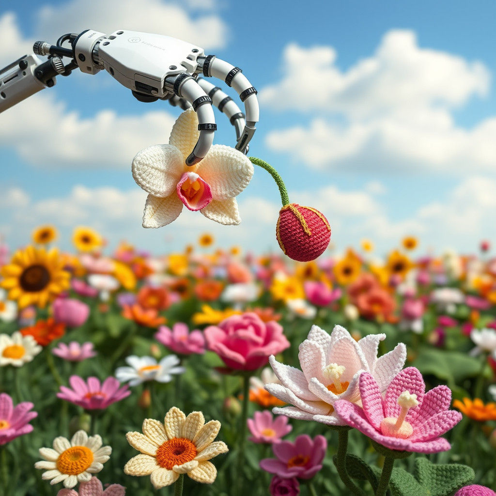 Whimsical Crochet World with Robotic Claw