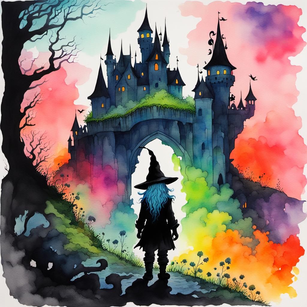 Gnome Hedge Witch Portrait in Watercolor Style