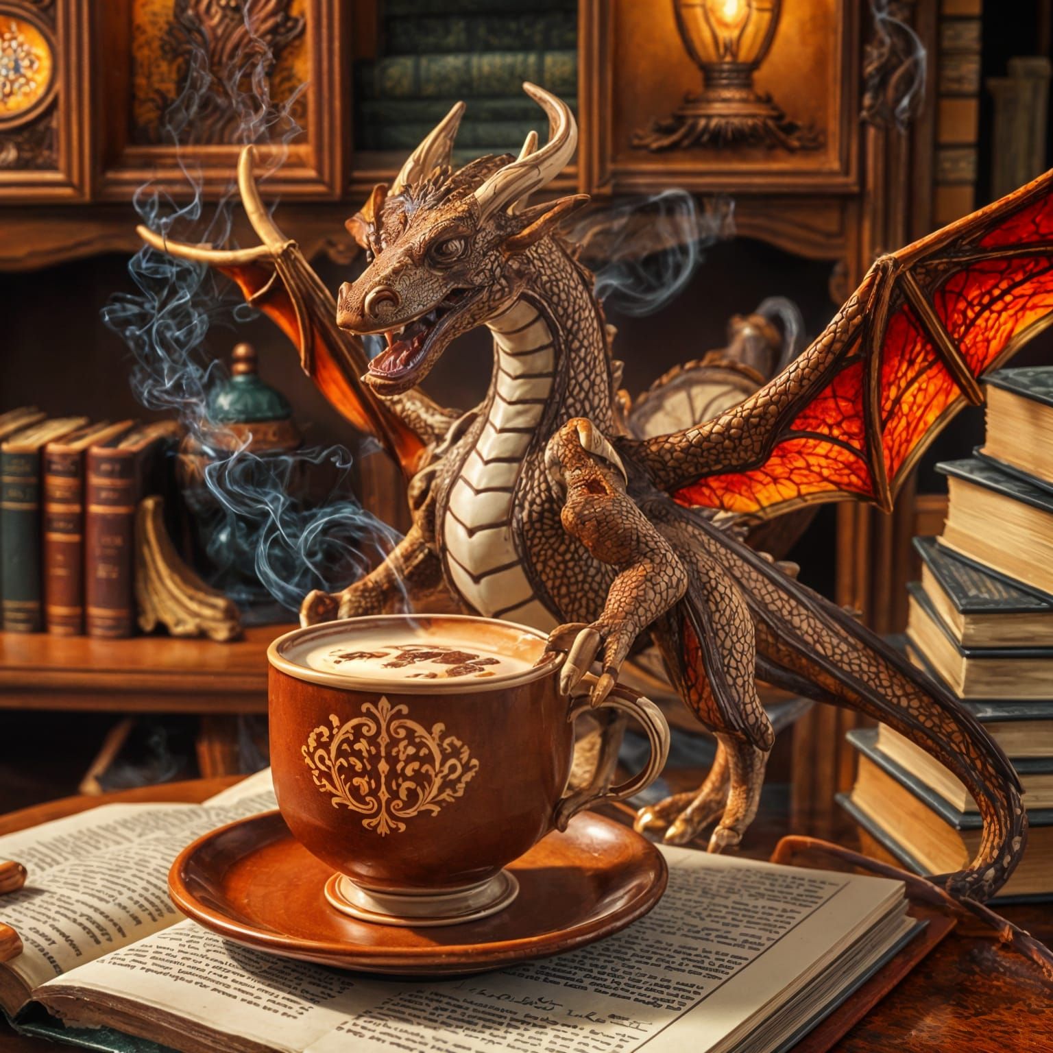 Dragon in Coffee Cup: A Close-Up Portrait