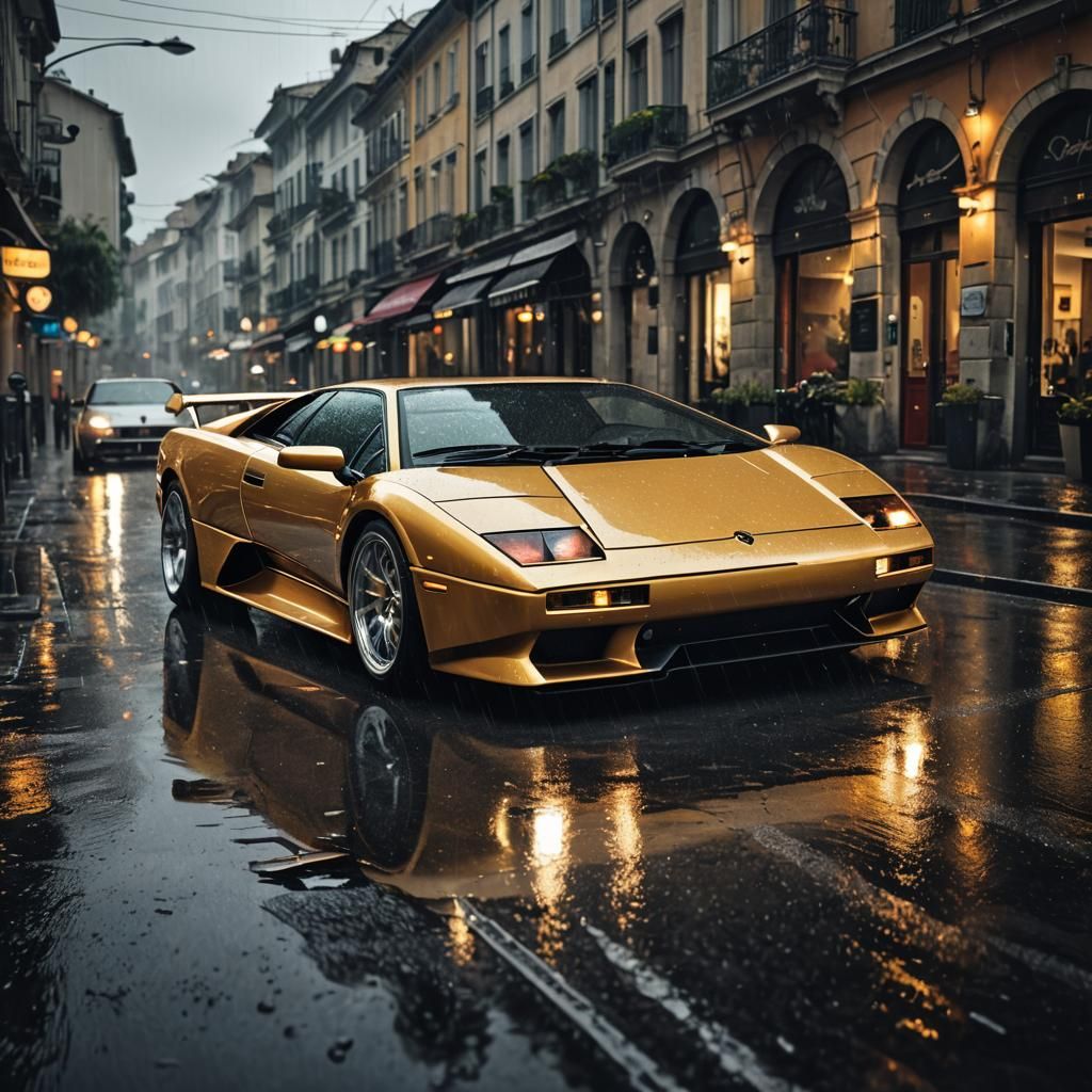 Lamborghini Diablo on Wet Italian Streets