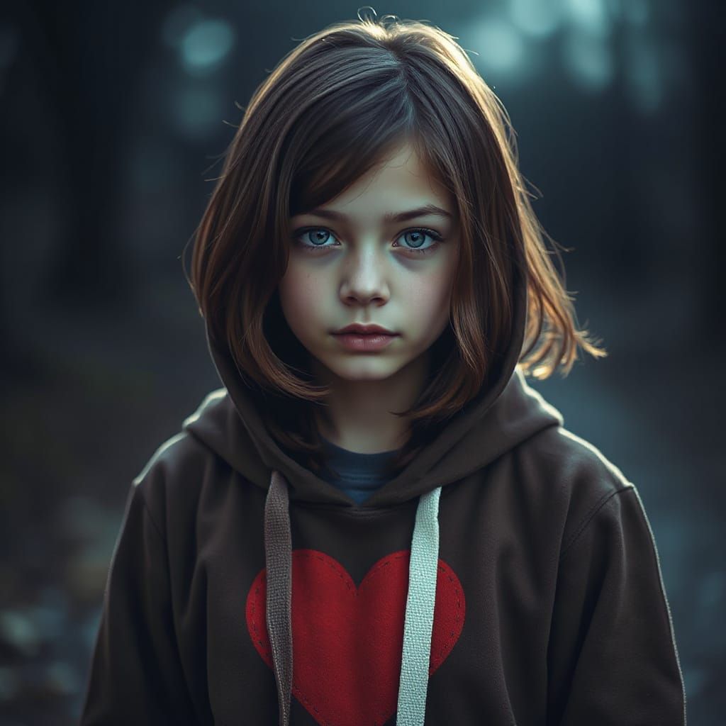 Contemplative Girl in Hoodie, Moody Lighting