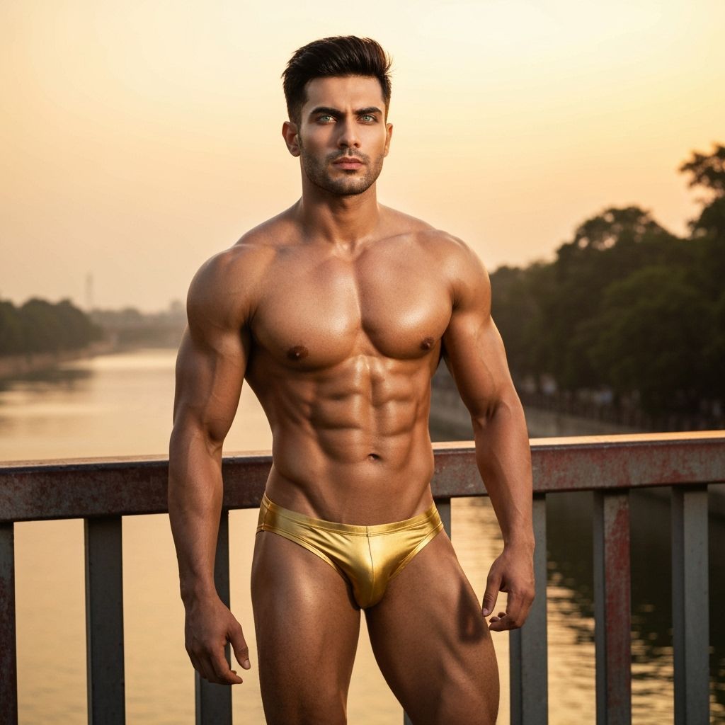 Muscular Indian Man in Golden Light, Photo-Realistic