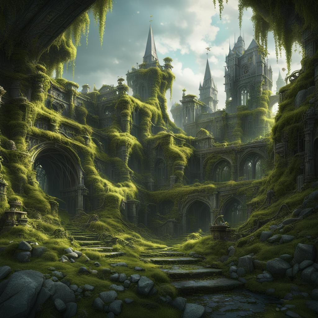 Lush Overgrown City in Detailed Digital Painting