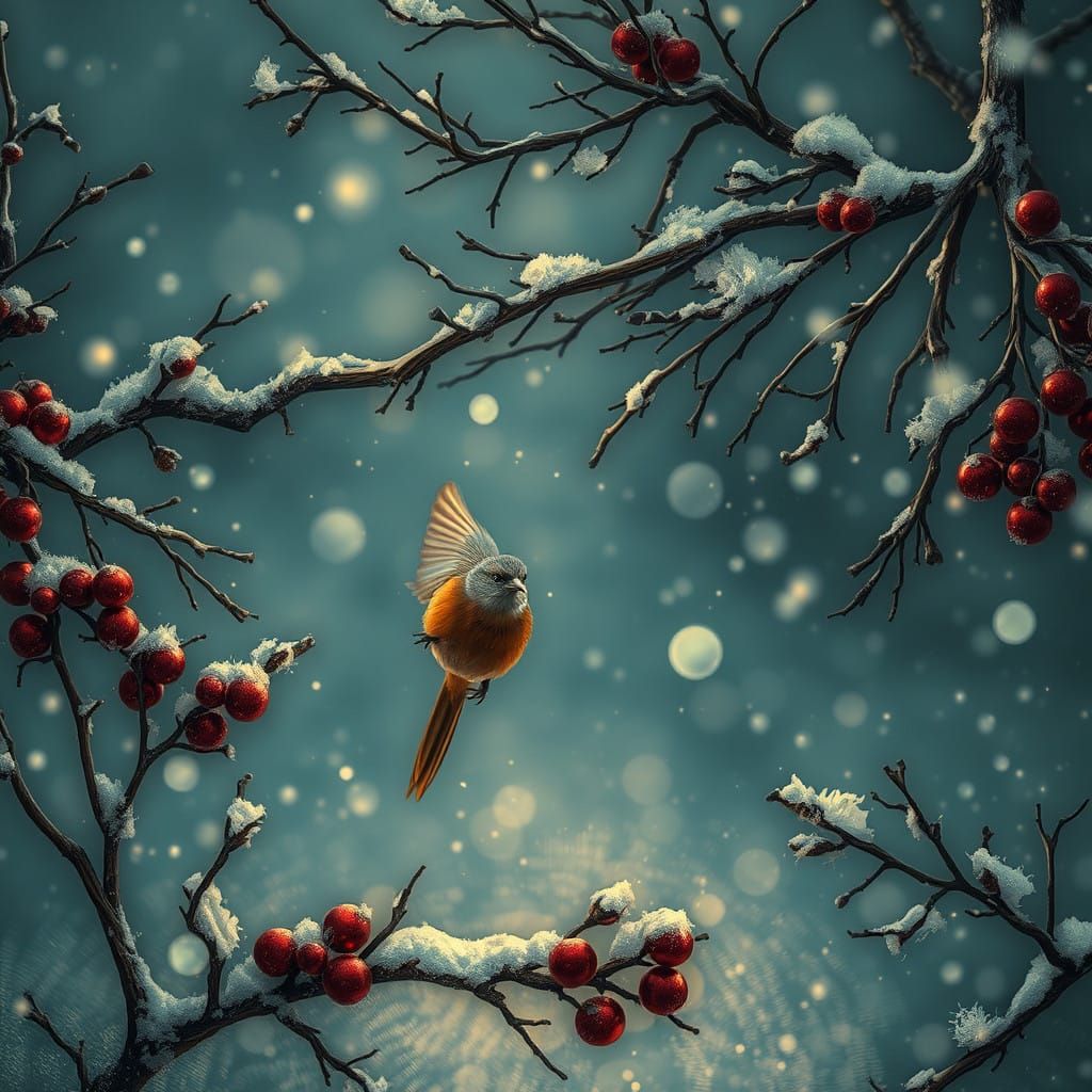 Winter Bird in a Snowy Forest