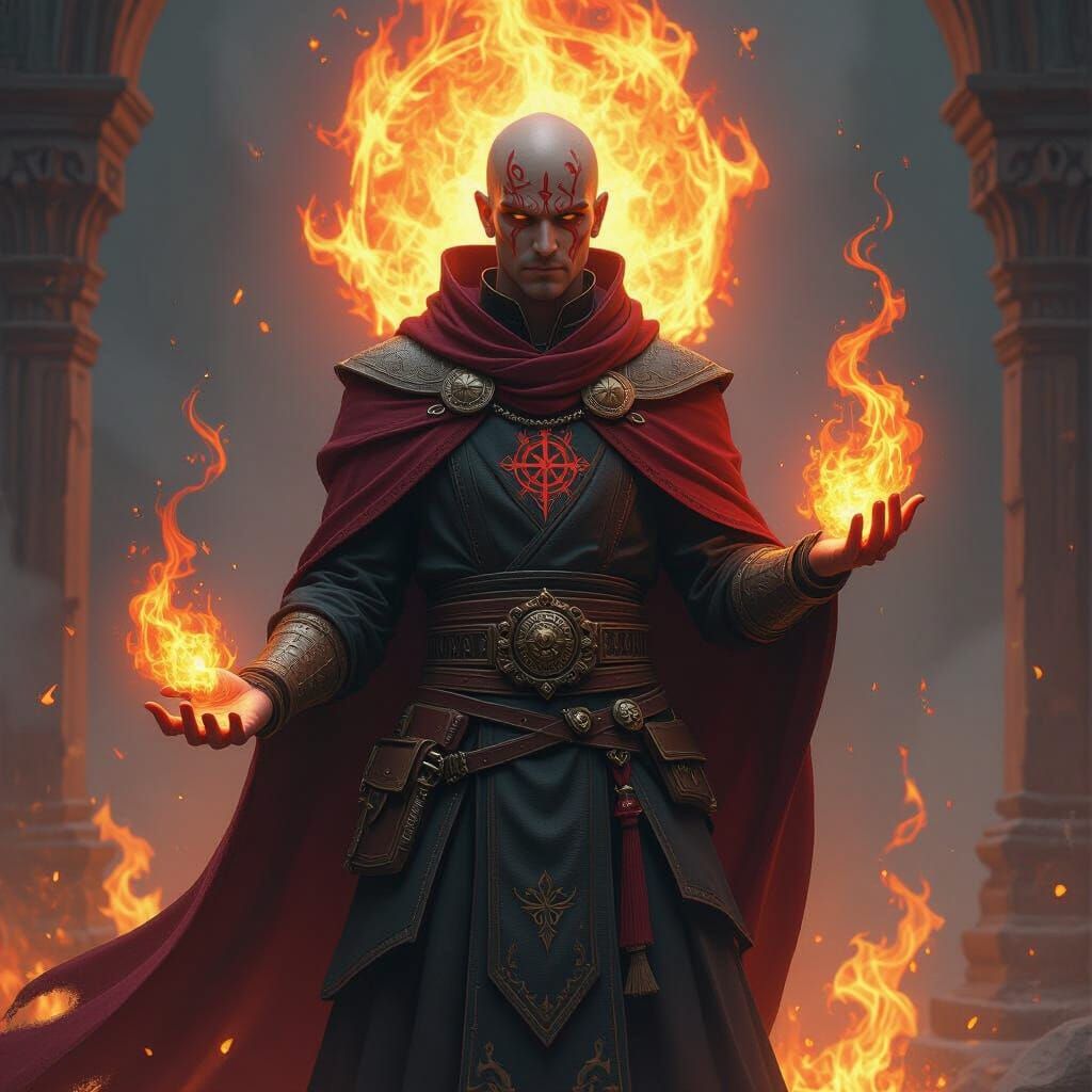Fire Genasi Priest with Living Flame Cloak