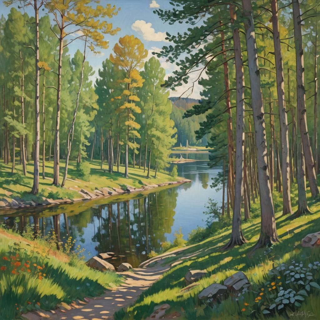 Tampere Landscape: Expressionist Oil Painting in Sunlight