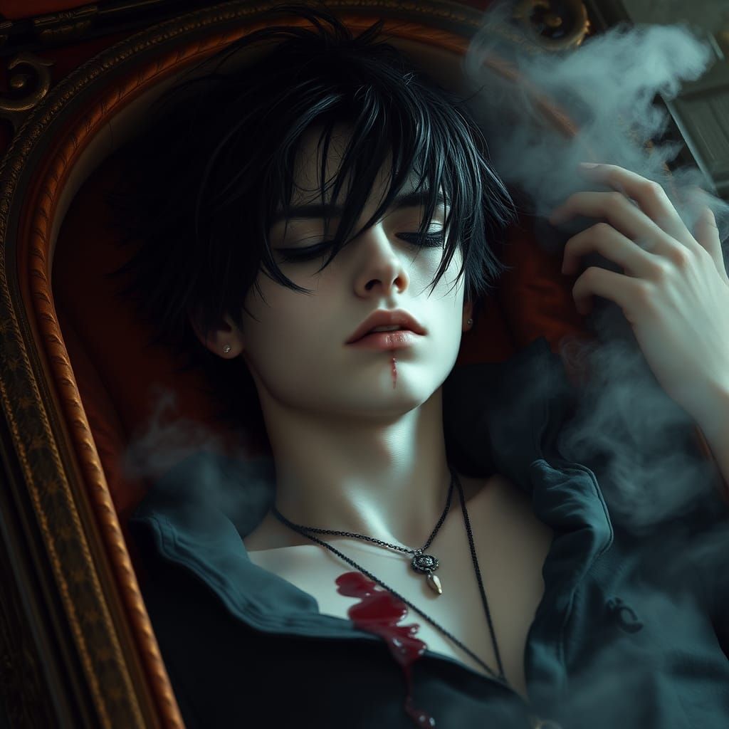 Dreamy Emo Vampire in Velvet Casket