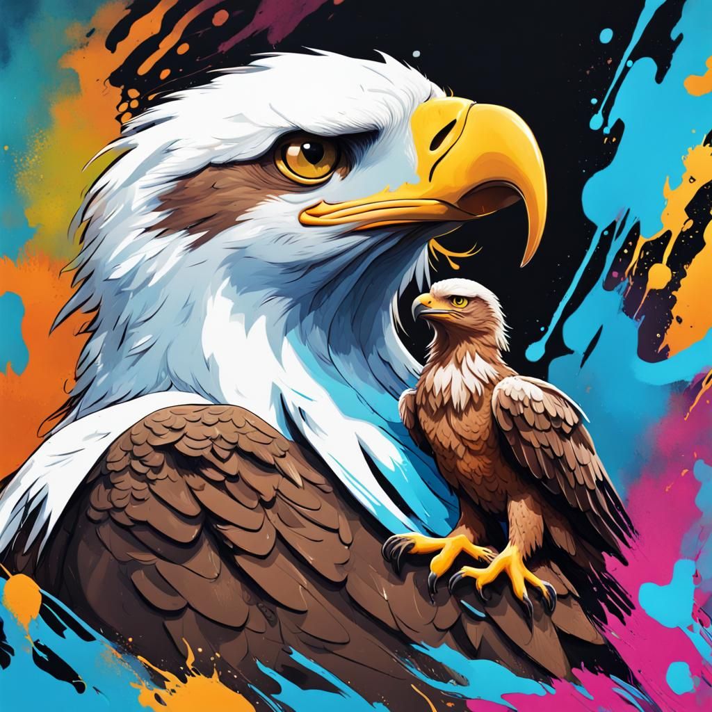 Eagle and Kitten: Polychromatic Graffiti Art Illustration