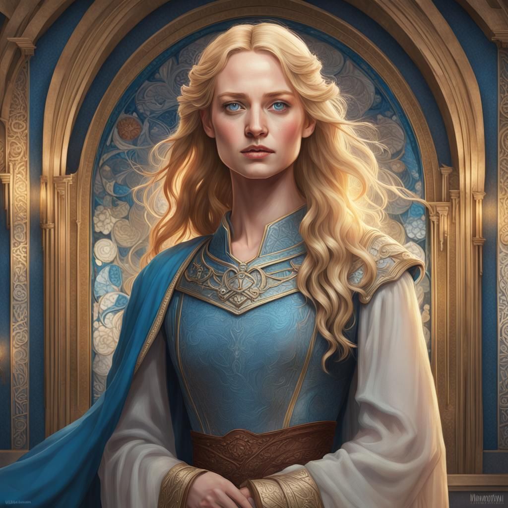 Blonde Woman in Silk Dress: Art Nouveau Portrait