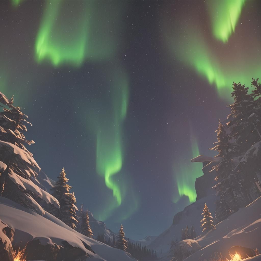 Spectacular Northern Lights with 3D Rendering