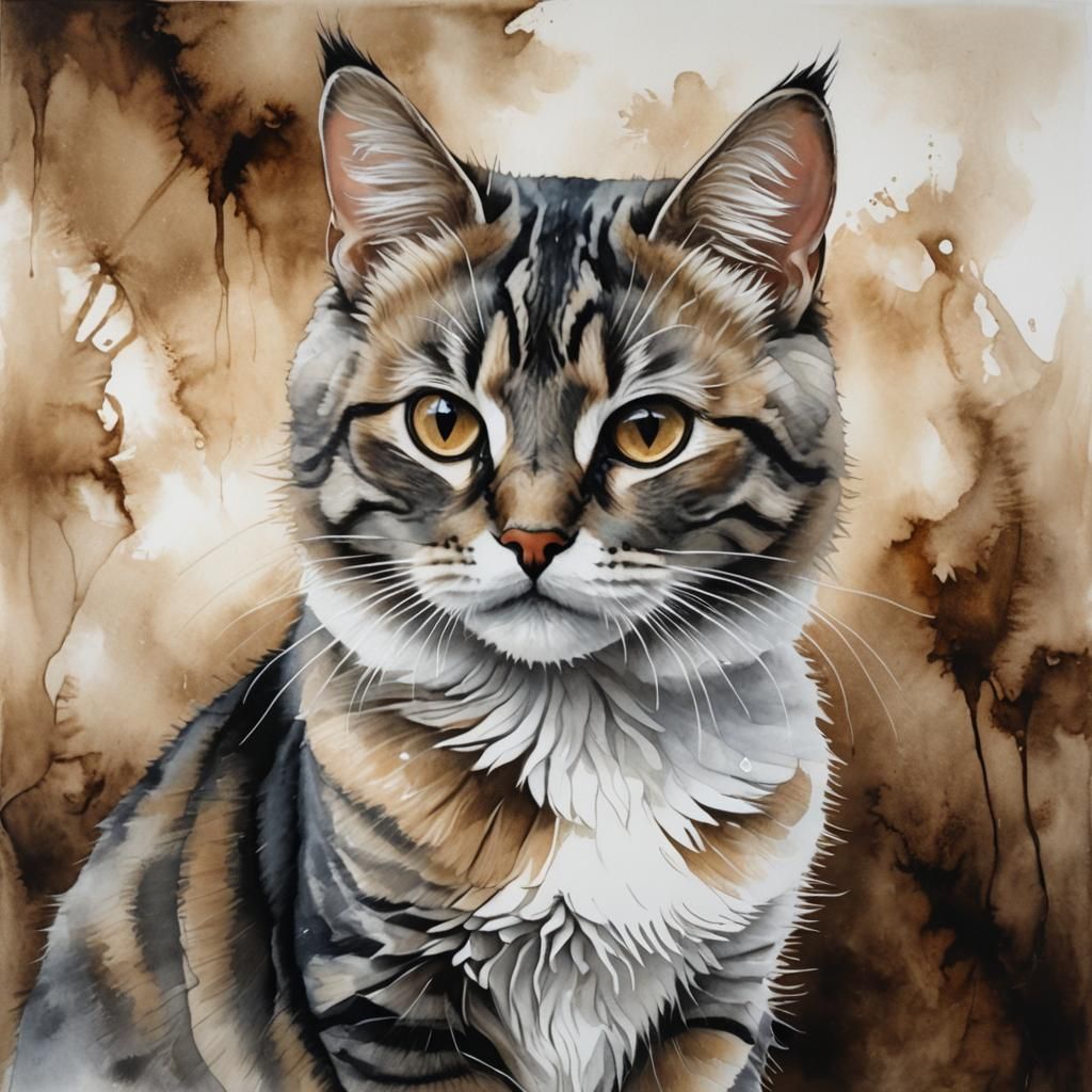Cute Tabby Cat in Orphism Style Alcohol Ink