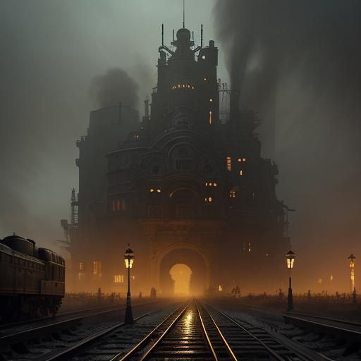 Steampunk Masterpiece: Foggy City Streets