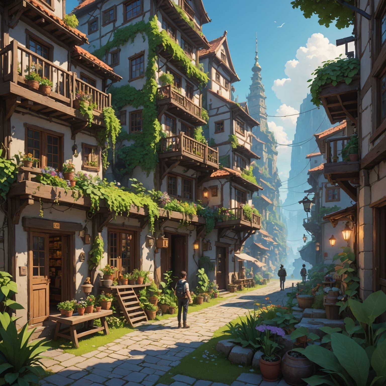 God Contemplates Miniature World: Anime-Inspired 3D Art