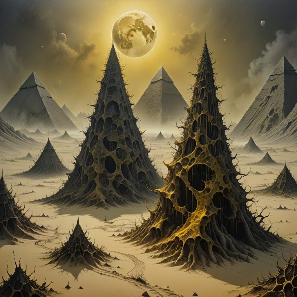 Surreal Thorny Flight: Ink Drawing in Fantasy Style