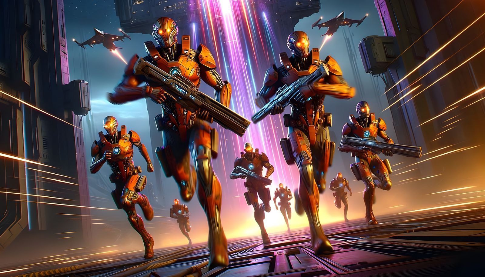 Cybernetic Warriors Charge Through Teleportation Portal in O...