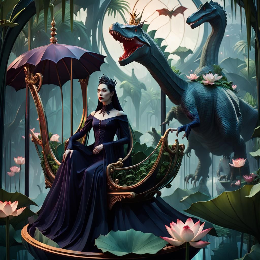Vampire Queen in Lotus Jungle with Dinosaur