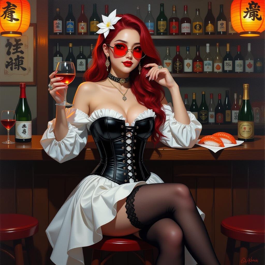 Ariel at the Bar: A Detailed Fantasy Oil Painting