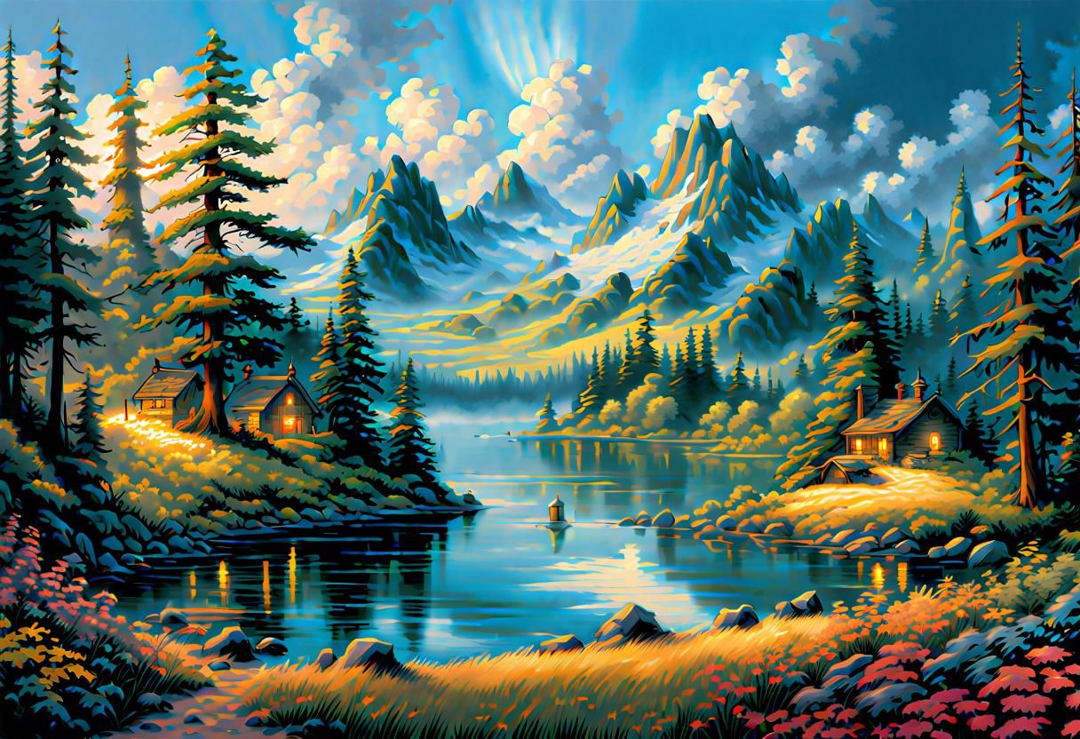 Ethereal Summer Landscape Masterpiece in Comic Book Art Styl...