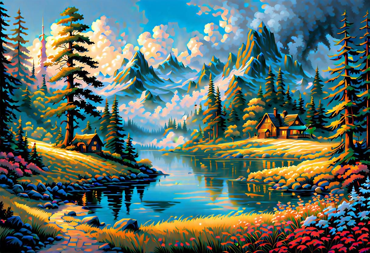 Ethereal Summer Landscape Masterpiece in Comic Book Style