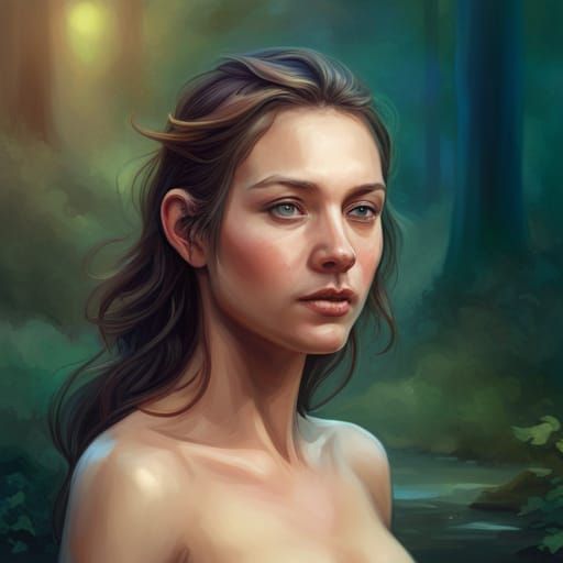 Hyperdetailed Naturist Portrait in Art Nouveau Style