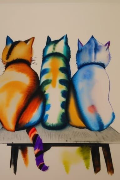 Whimsical Watercolor Cats in Abstract Pop Art Style