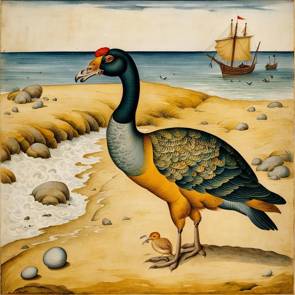 Dodo Bird on the Beach: Mughal-Style Painting