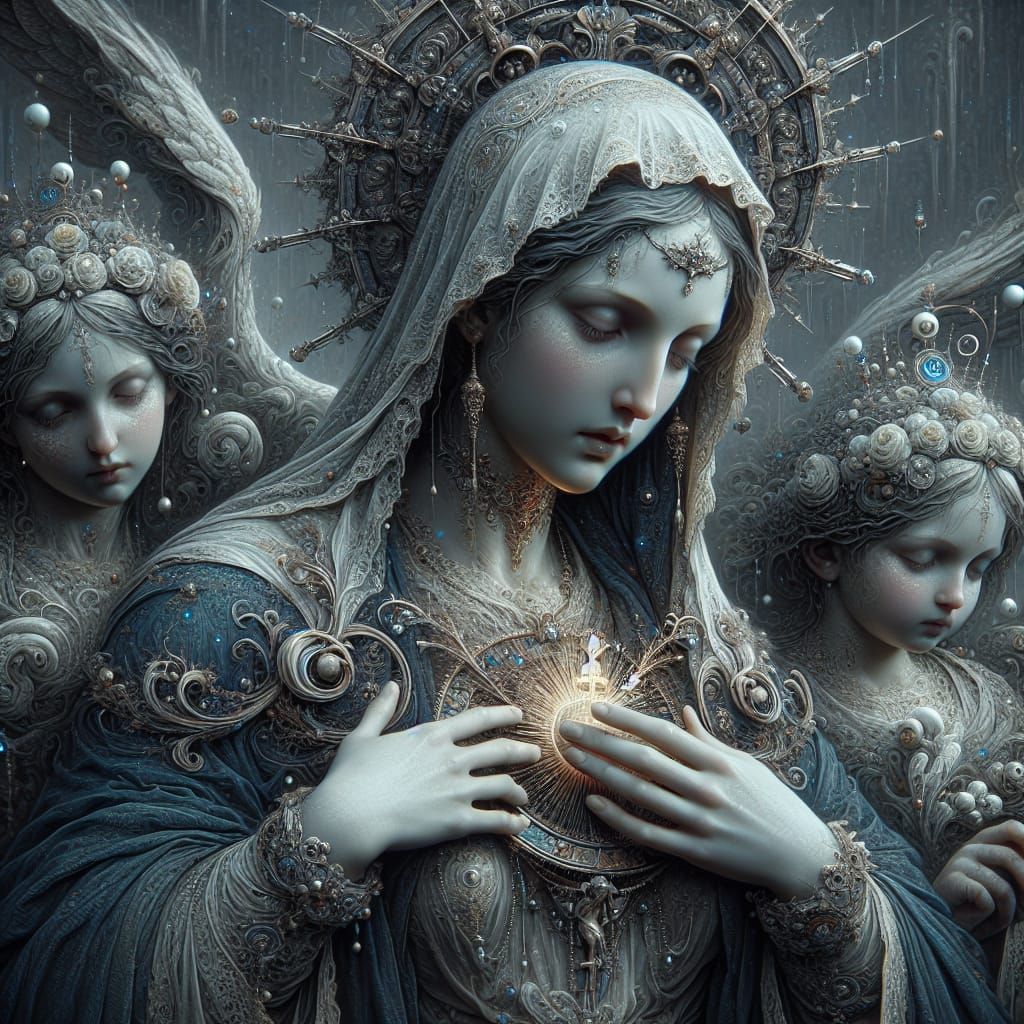 Holy Mary in a Fantastical Digital Art Scene