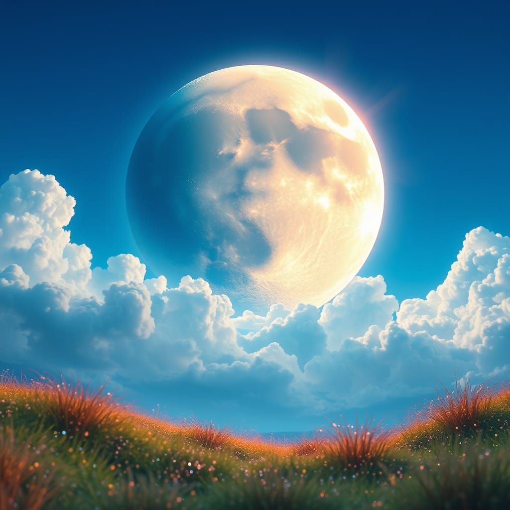 Dreamy Landscape with Crystalline Moon in 8k