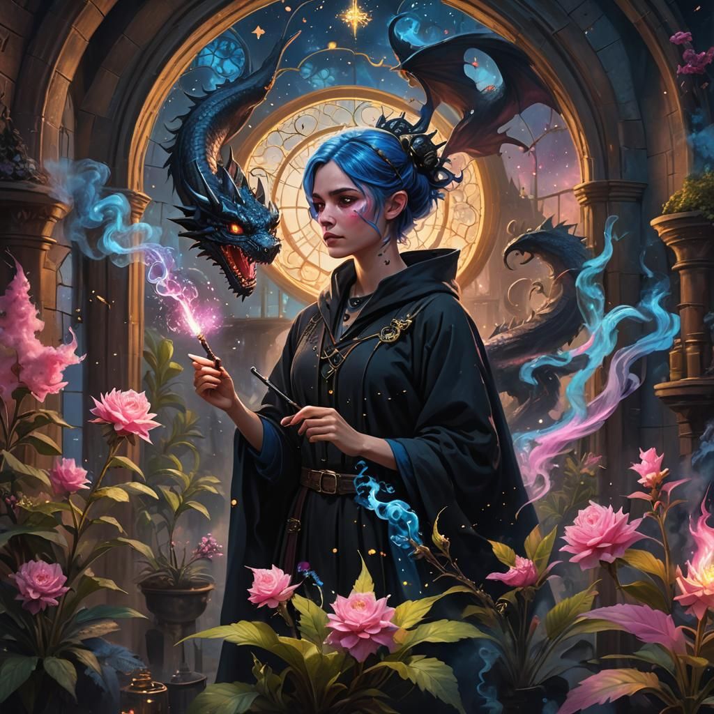 Pixie Witch Conjures Dragon in Plant Lab