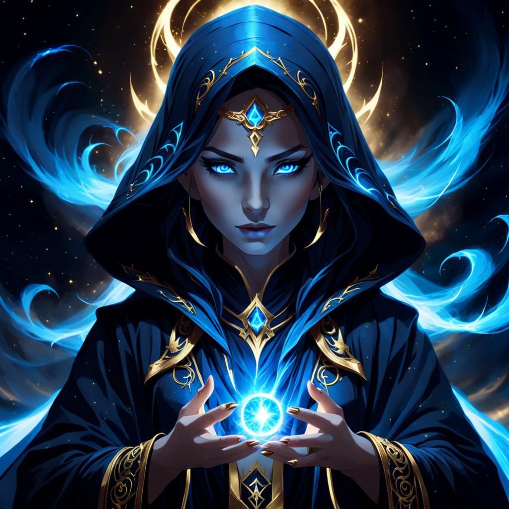 Evil Cosmic Sorceress Casting Magic: Dark Fantasy Art