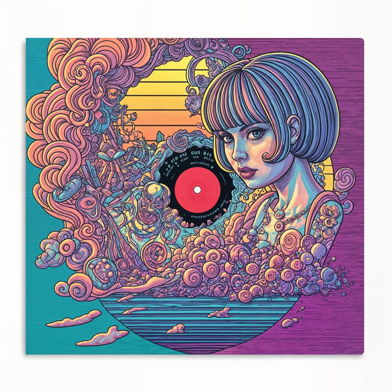 Psychedelic Record Sleeve in Synthwave Neon Style