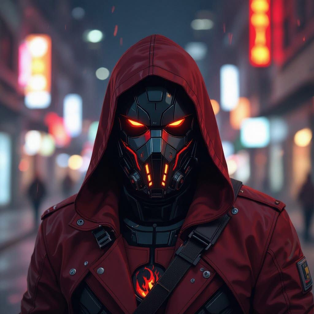 Figure with Red Mask and Fireball Emblem