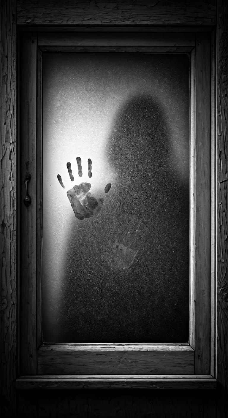 Ethereal Shadow Silhouette on a Grubby Window Frame