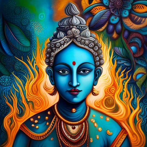 Lord Krishna on Chariot, Graffiti Art Style