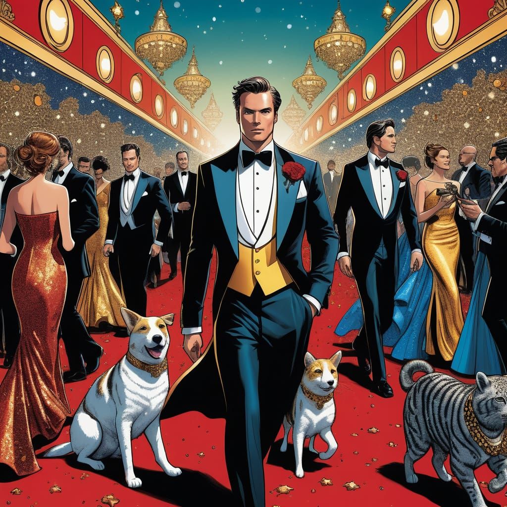 Elegant Animals on the Red Carpet in Comic Book Style