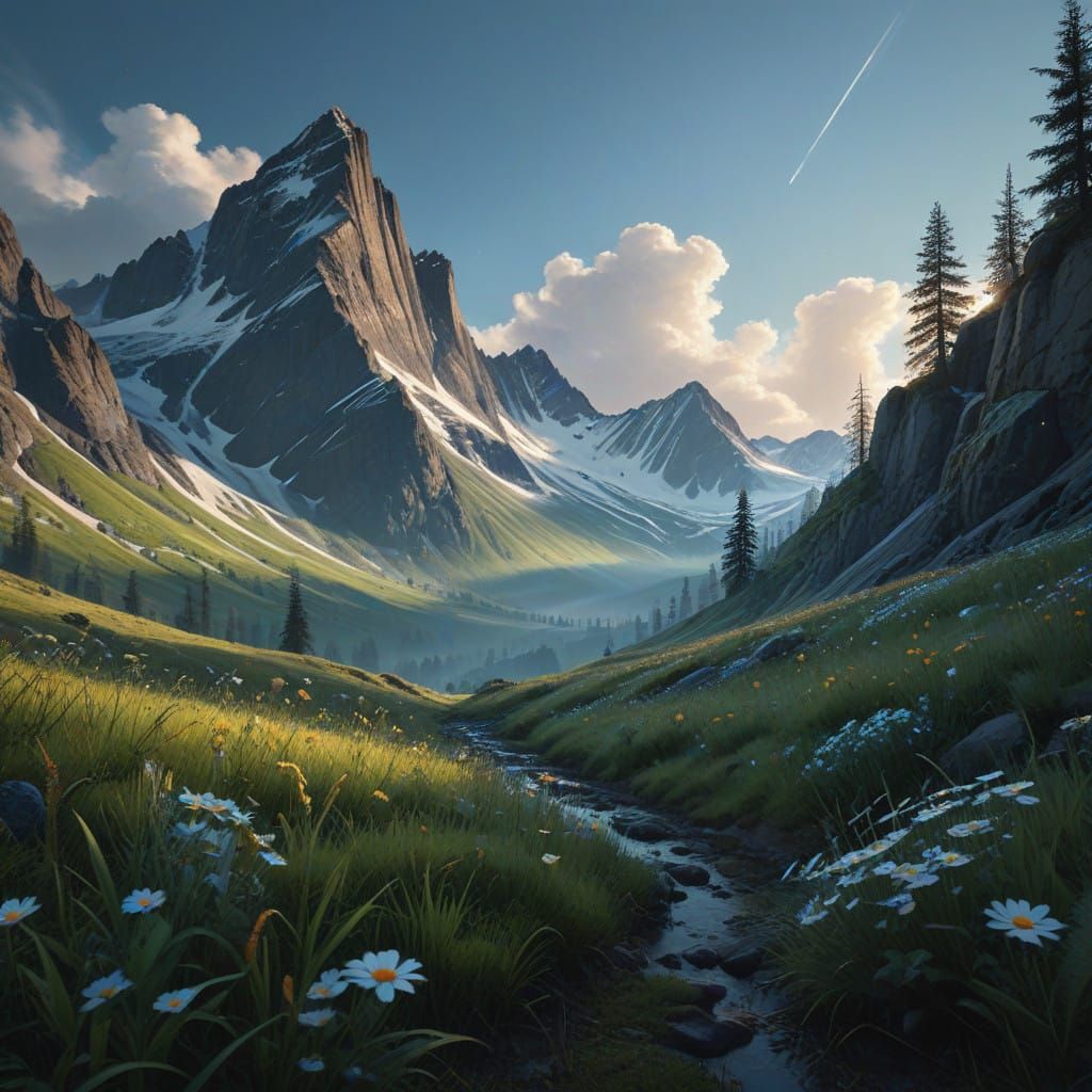 Ethereal Mountain Range in Serene Landscape