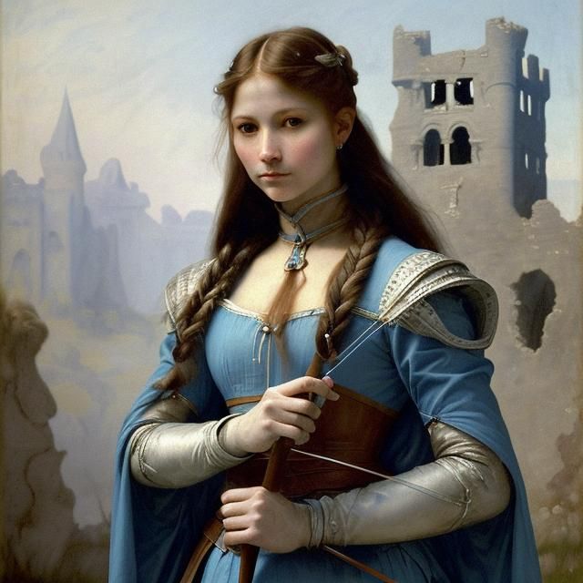 Beautiful Archer in Blue Fog, Detailed Illustration