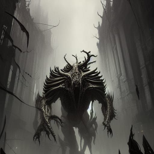 Hyperdetailed Bone Monster in Dark Fantasy Style