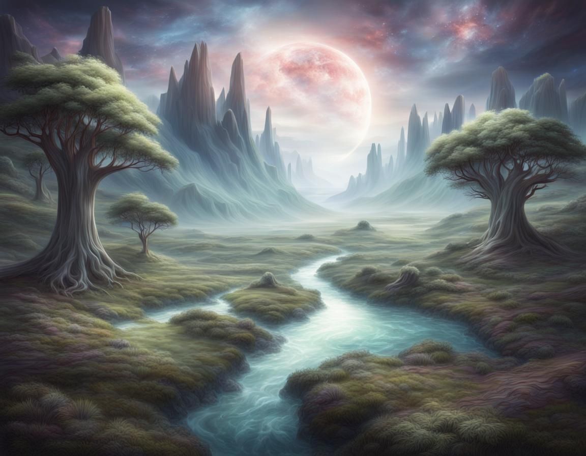 Ethereal Fantasy Landscape in Realistic Style
