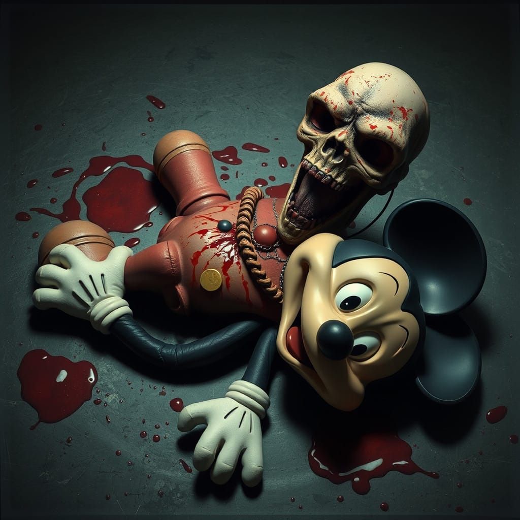 Gigeresque Brutalist Mickey Mouse Confronts Alien Horror