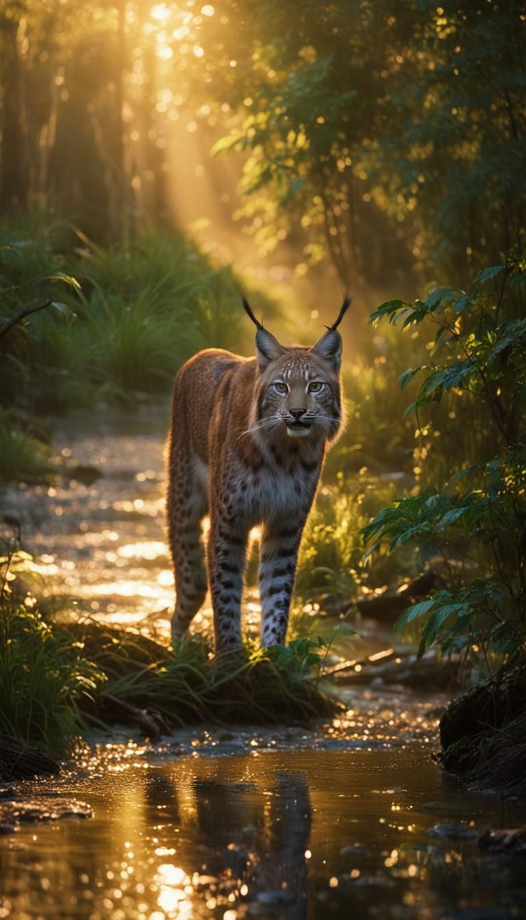 Lynx in Amazonian Forest at Golden Hour