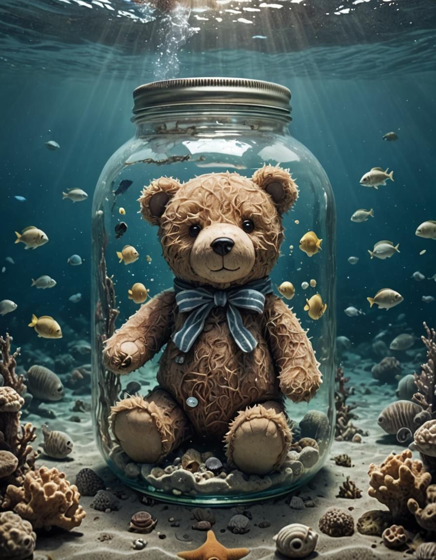 Teddy Bear in Jar at Ocean Bottom