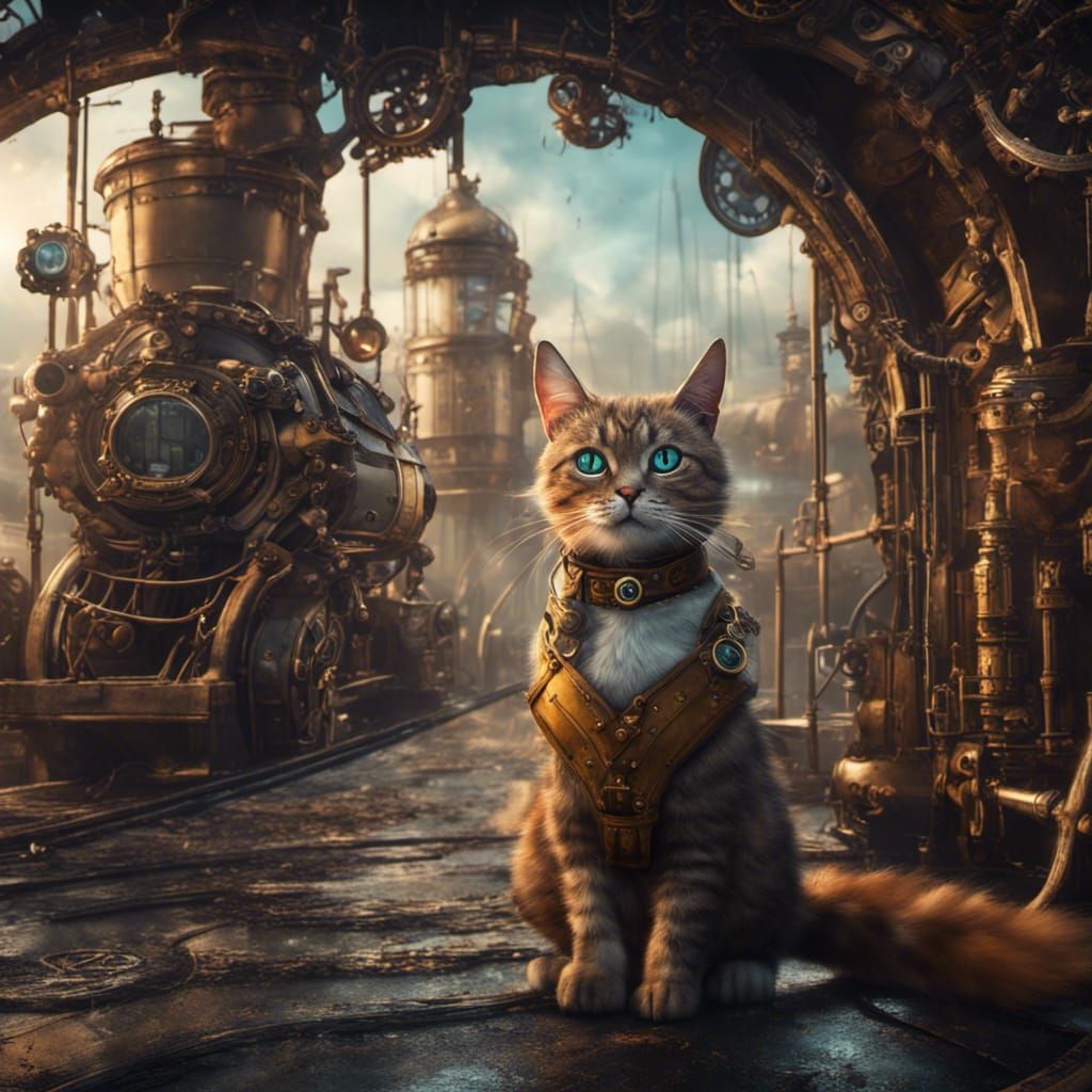 Intricate Steampunk Cat Concept Art