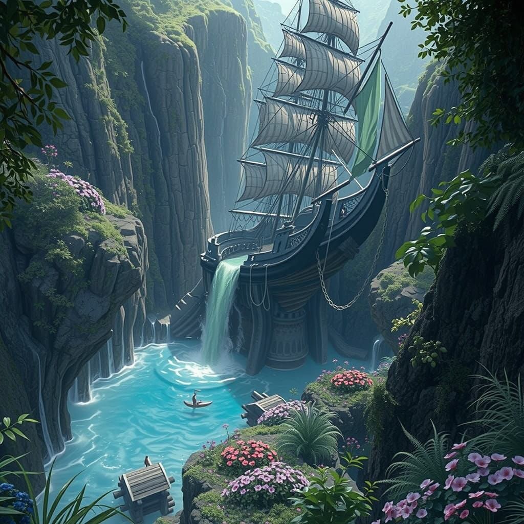 Epic Prate Ship Cliffside Odyssey in Maximalist Digital Styl...