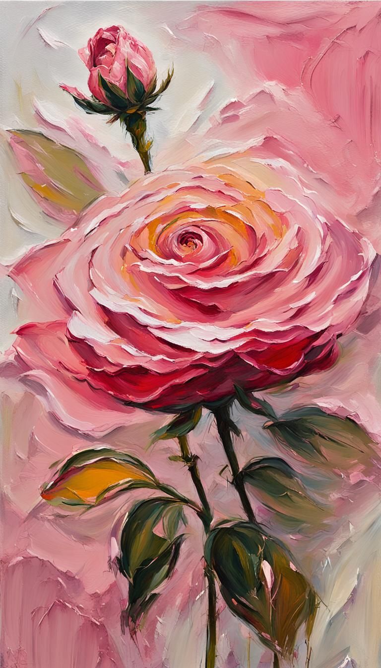 Impasto Rose with Palette Knife in Fauvist Expressionism