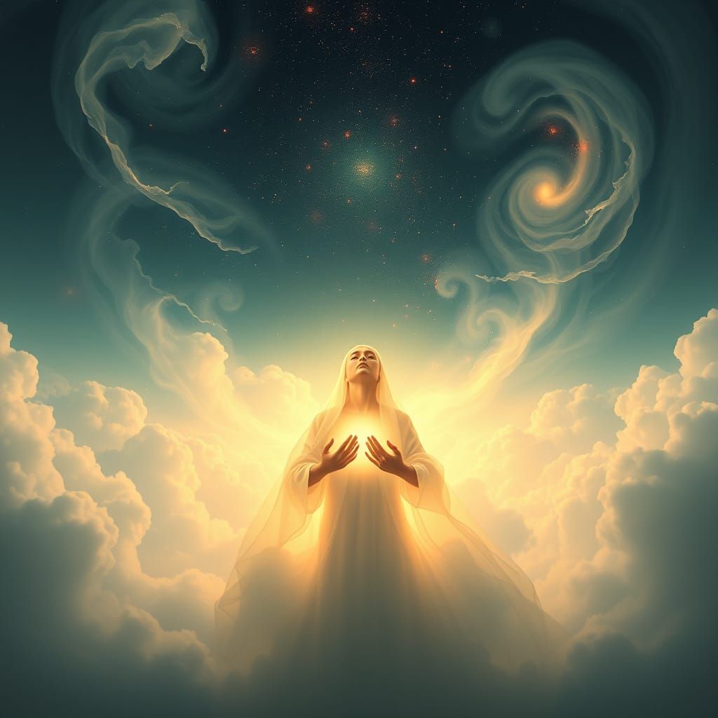 Figure Awakens in Cosmic Stillness, Surrealist Style