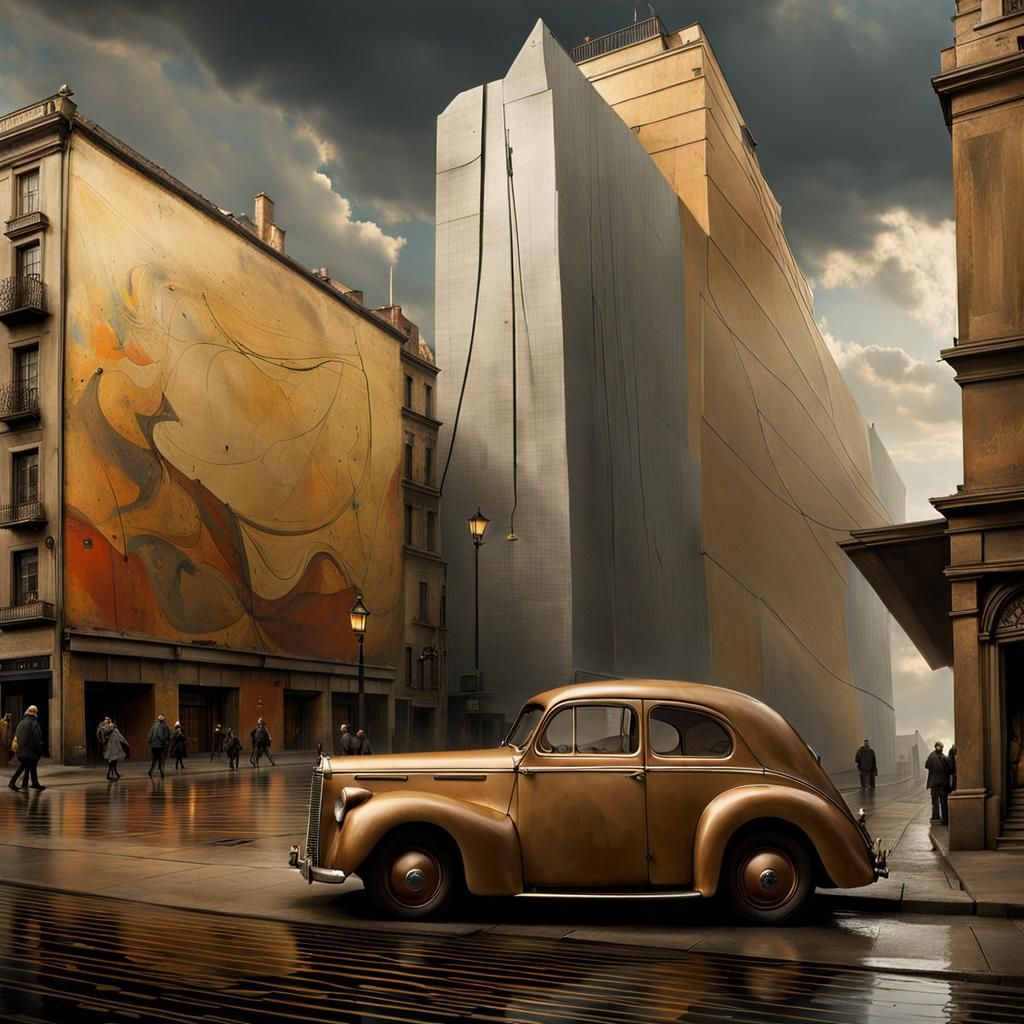 Polychromatic Abstract Cityscape: Hyperrealistic Matte Paint...