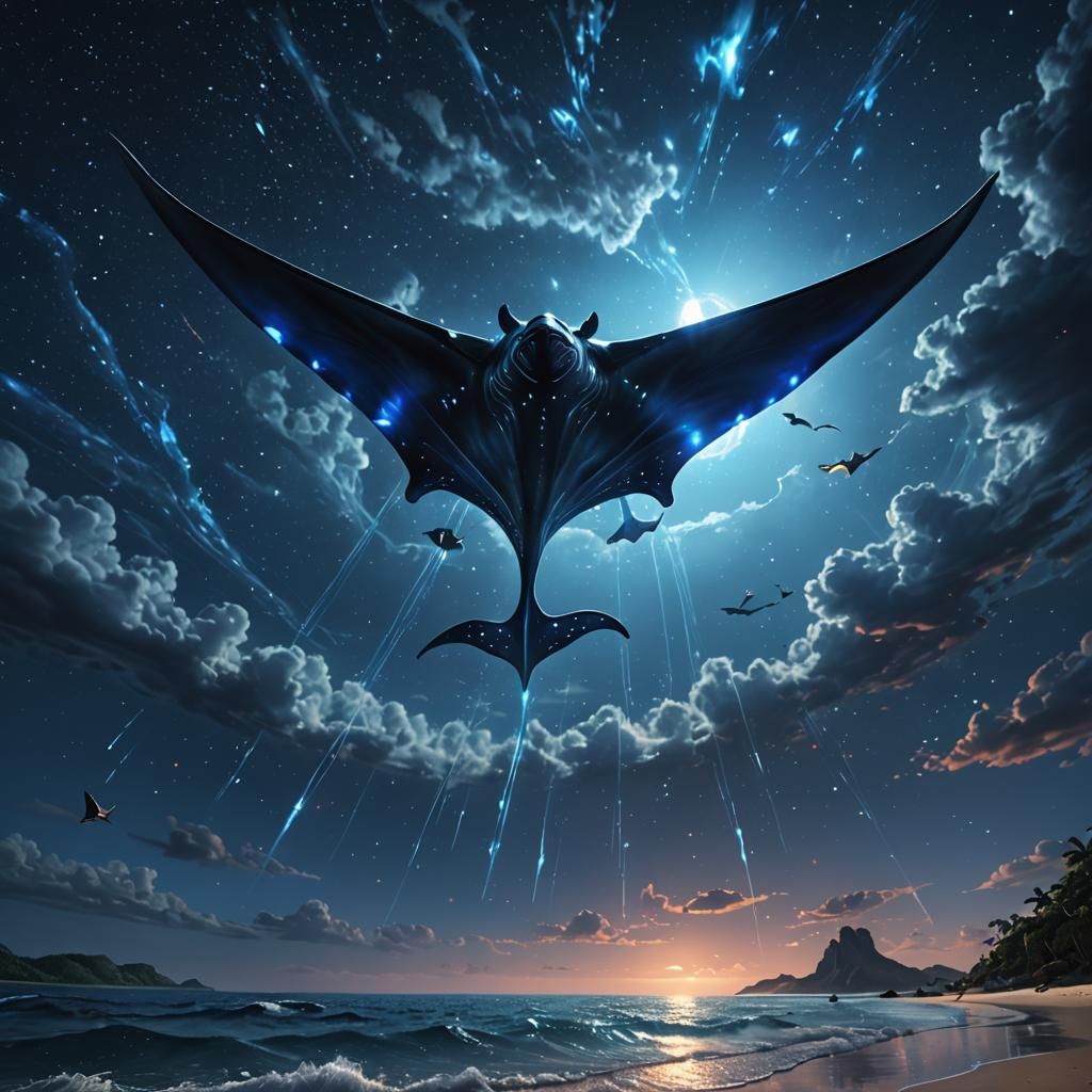 Cloud Manta Ray in Bioluminescent Fantasy Concept Art