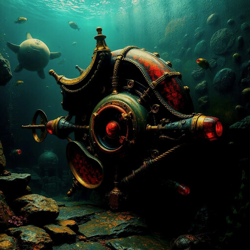 H.G. Wells Nautilus Submarine in Surreal Photorealistic Styl...