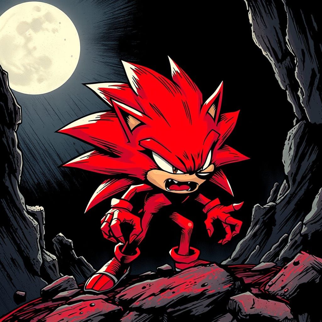 Menacing Red Hedgehog in Horror Comic Style